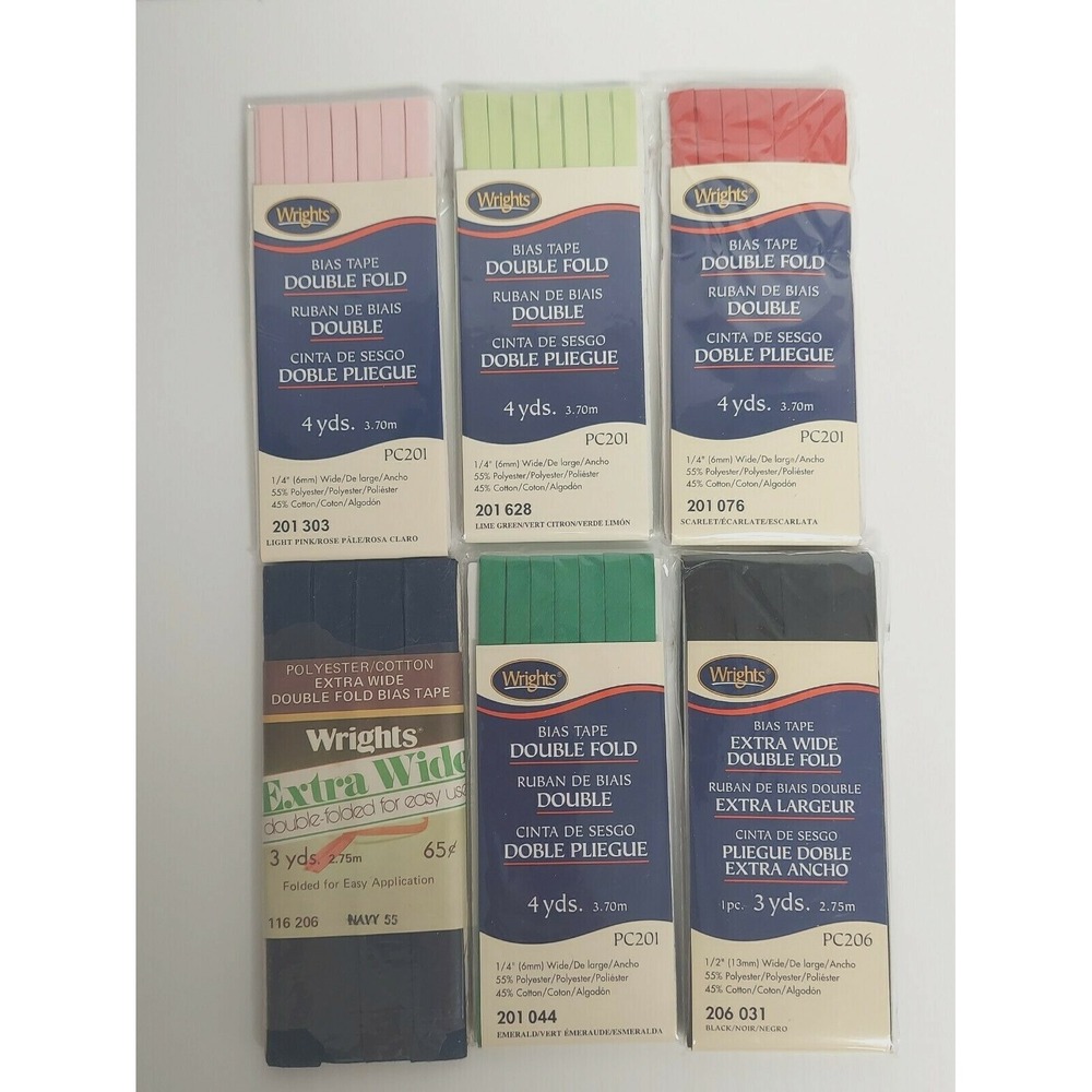 Lot of 6‎ Wrights Bias Tape Extra Wide Double Fold Multiple Colors NIP